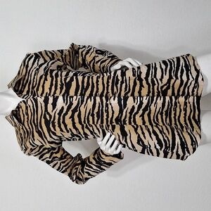 Chicos No Iron Black Tan Animal Print Button Down Collared Long Tunic Top Size M